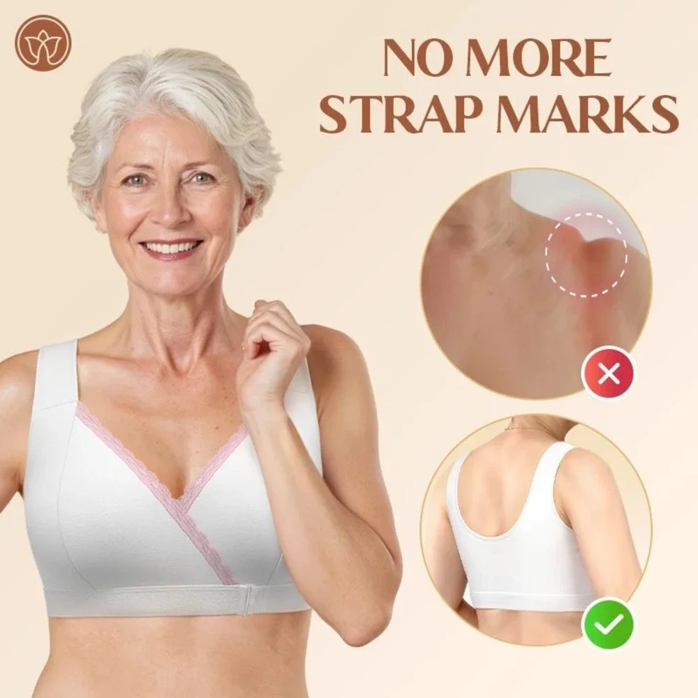 NWT FionaBra Front Wrap Closure Bra Women 4XL White Pink Lace Trim Adaptive